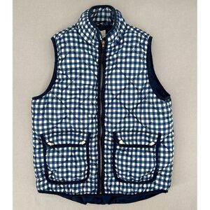 Andrea Jovine Vest Women's Medium‎ Navy Blue White Quilted Puffer Gingham Ladies